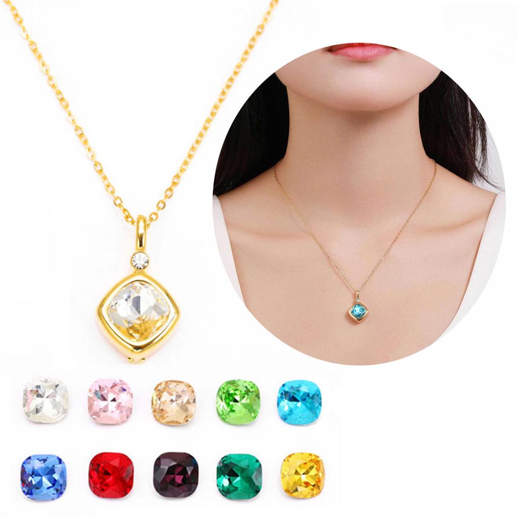 Birthstone Pendant Necklace Replaceable Zircon Neckchain for Women Girls Vintage Collarbone Chain Stylish Accessories