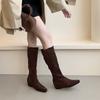 Inner Heightening Suede Square Head Boots for Women 2025 Autumn and Winter New Models But Knee High Boots Korean Version Sleeve Fashion Boots for Wo