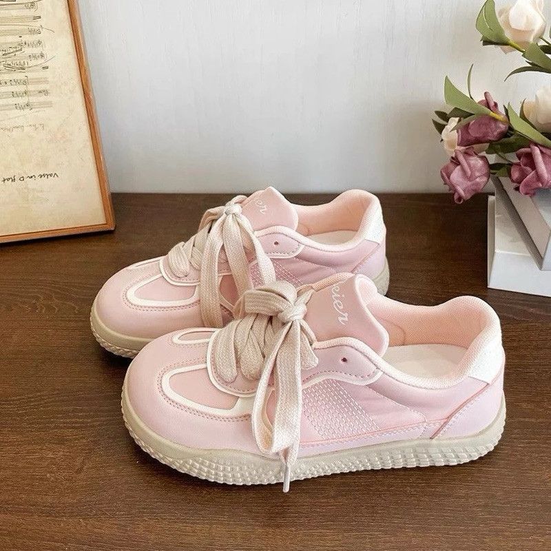 High-value pink board shoes women's tide spring and autumn niche design splicing casual ins tide