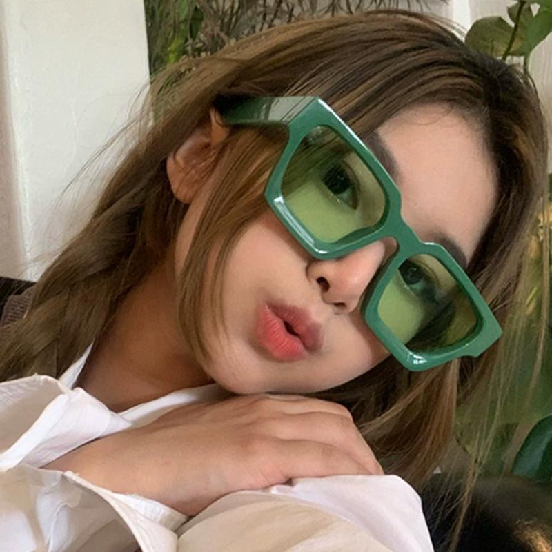 2pcs Candy Colors Square Sunglasses Woman Vintage Large Frame Design Sun Glasses Female Fashion Thick Frame