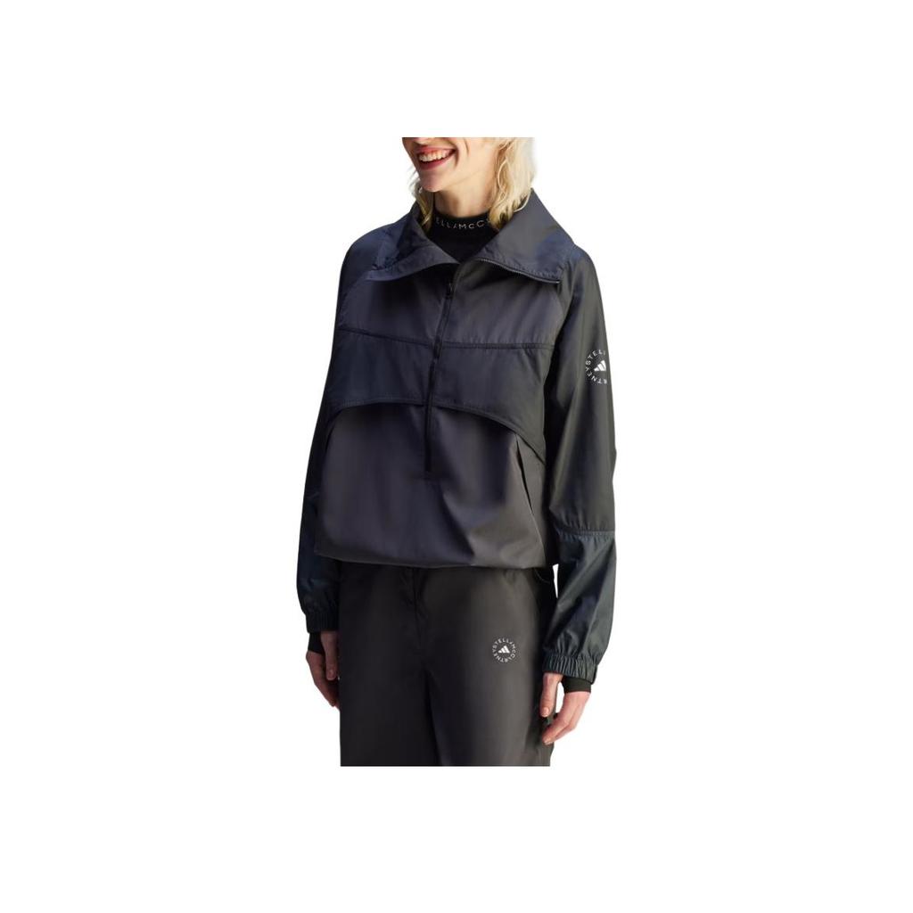 adidas X Stella McCartney Jednokolorowa Kurtka z Luźnym Długim Rękawem i Stójką Zapinana na Pół Zamek Damska kurtki Czarny JG1066