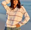 Women's Striped Half Zip Long Sleeve Pullover Sweatshirt Casual Loose Fit Top