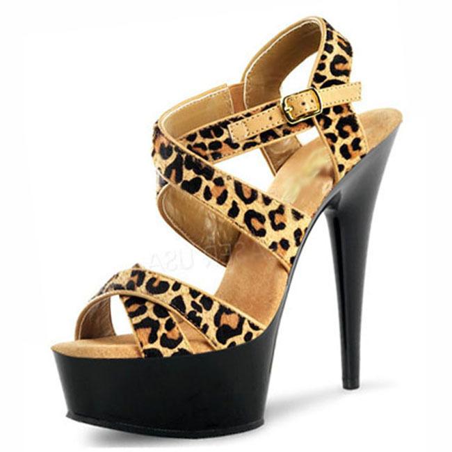 15Cm High Heel Leopard Print Hollow Sandals Stiletto Princess Shoes