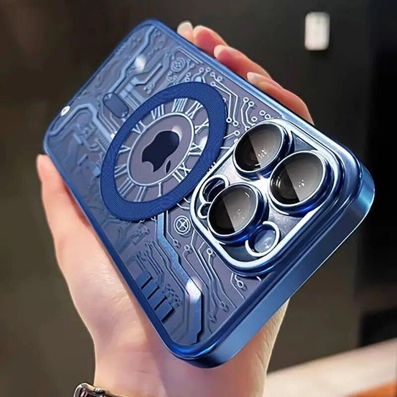 Plating Magnetic Wireless Charge For MagSafe Case For iPhone 14 15 13 12 11 Pro Max Plus Luxury Phone Lens Protector Back Cover