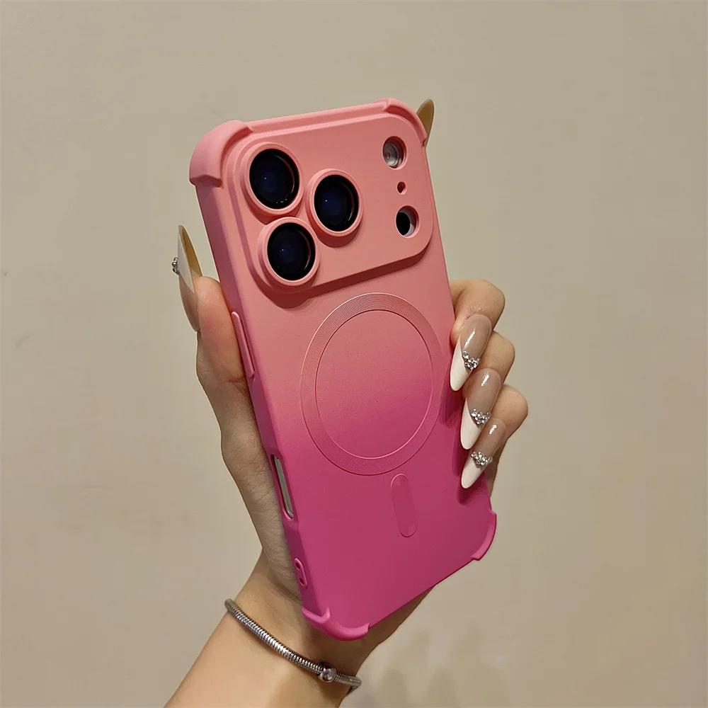 Gradient Silicone Lens Glass Magnetic Case For iPhone Air 17 16 15 14 13 12 Pro Max Plus Phone Magsafe Wireless Charging Cover