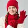 Winter warm scarf three-piece set outdoor cold-proof plush ball knitted hat scarf gloves 3-piece set
