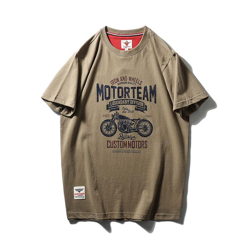 American Retro Pure Cotton Trendy Brand Motorcycle Print Short-Sleeve T-Shirt for Men, Summer Base Layer, Foreign Trade Men's Vintage T-Shirt