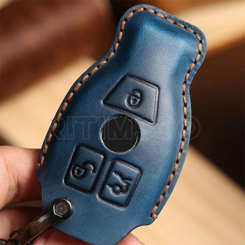 Leather Car Remote Key Case Cover  for Mercedes Benz A C E S G Class W204 W205 W212 W176 X167 W463 GLC CLA GLK GL Protector Fob