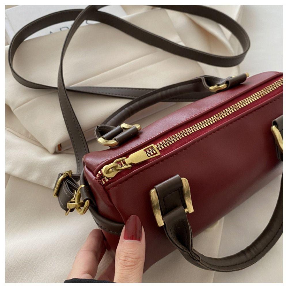 Trendy French Style Bowling Bag Large Capacity Elegant Women Handbags PU Leather Cute Cylindrical Bag Girls