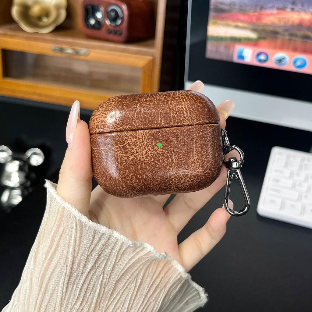 Oily leather retro leather pu imitation leather suitable for Apple airpodspro1 Apple 1st generation solid color earphone case