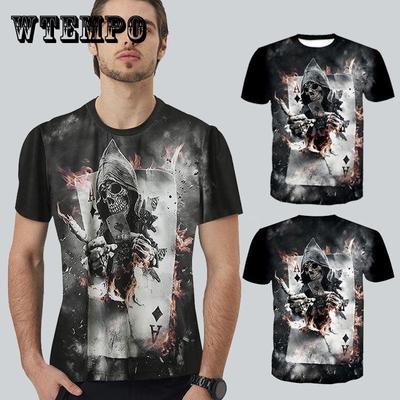 Herren 3D Poker Totenkopf Print Kurzarm T-Shirt Mode Persönlichkeit Sommer 3D T-Shirt