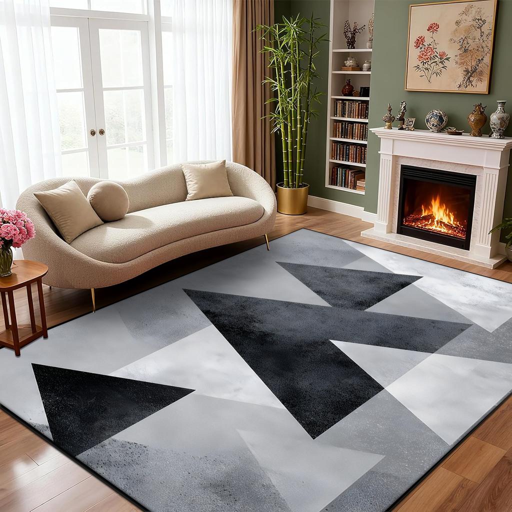 Minimalist Geometry Carpet Light Luxury Living Room Easy Clean Fluffy Black Grey Rug Non-slip Customizable Mats Short Velvet