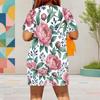 Women Plus Size White Printed Round Neck Short Sleeve Top Pocket Shorts Two Piece Set