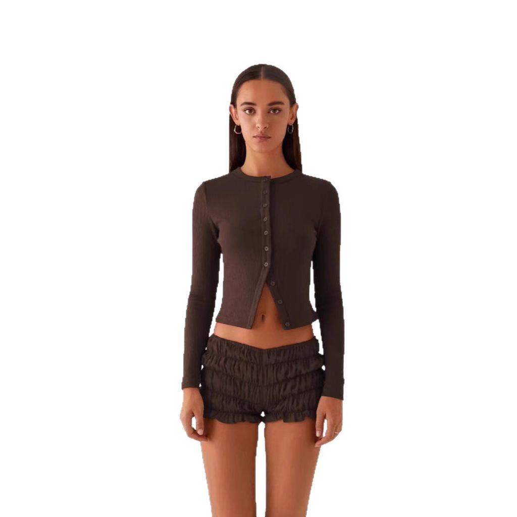 Ebay2025 Damen Frühling/Sommer Slim-Fit Einfarbig Knopf-Cardigan