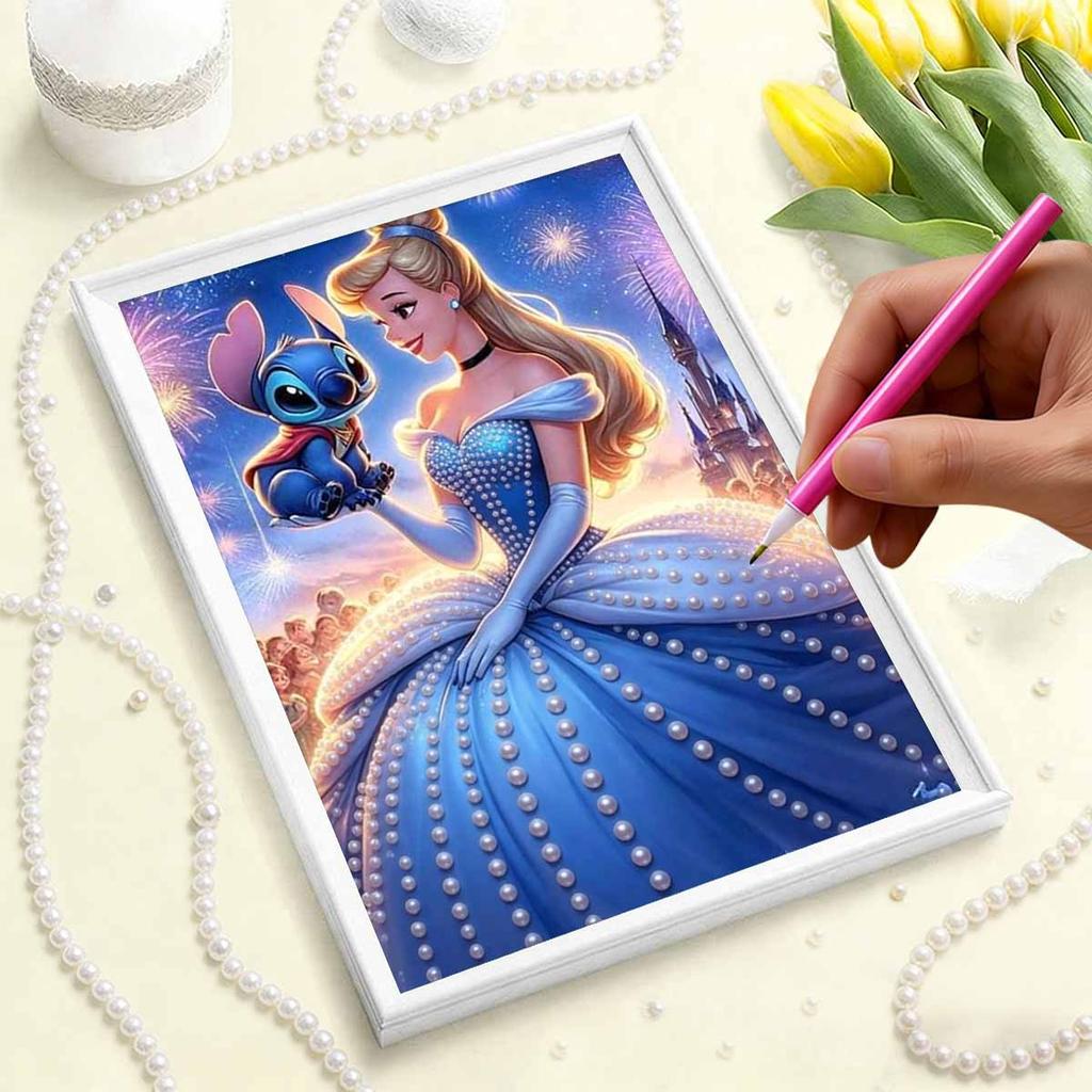 Disney Pearl Painting Cinderella and Stitch Ball Fantasy Creative Art 5D Exquisite Landscape Sparkling Craft Home Wall Decoration DIY Handmade Gift