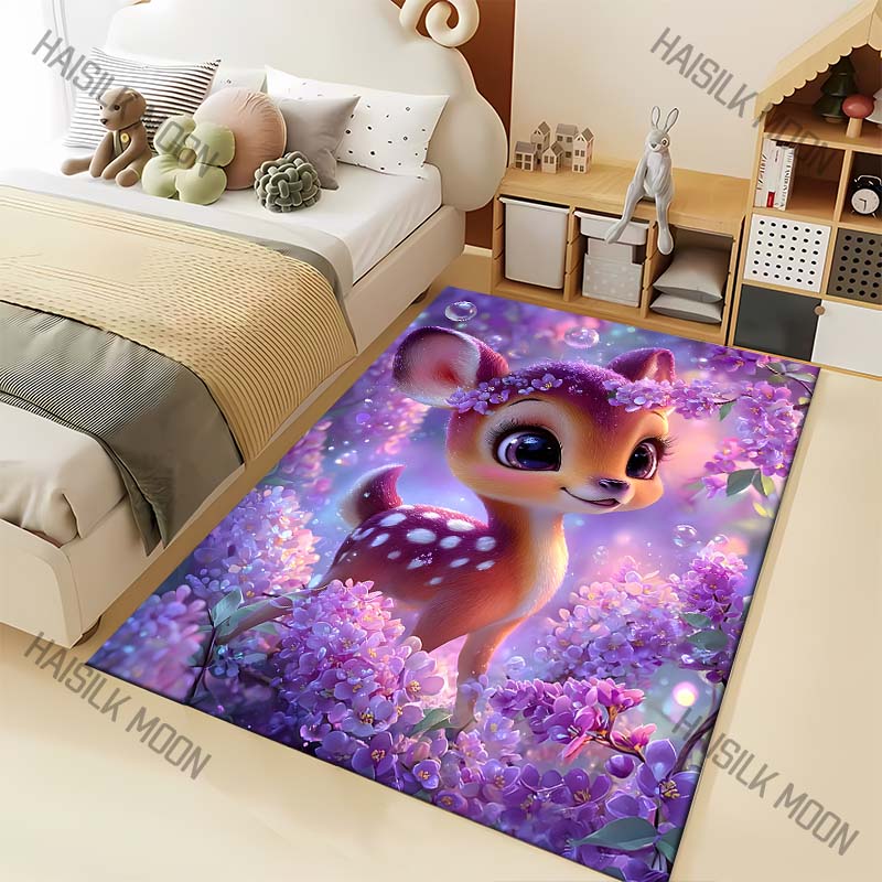 Fantasy Flower Deer Print Carpet for Living Room Bedroom Bedside Floor Mat Sofa Table Area Rugs Home Decor Luxury Gift