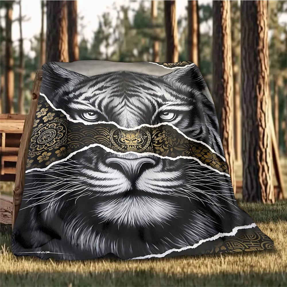 1pc Tiger Face Artwork Outdoor Blanket, Soft And Comfortable Blanket, Casual Warm Outdoor Blanket, Good Birthday Gift Yy251201181