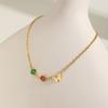 Bijoux Chaîne Plate en Acier Inoxydable Croix Zircon Rouge Vert Papillon Bracelet Doré Femme Br-2142