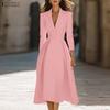 Women Elegant Turn Down Collar Casual Long Sleeve Dress