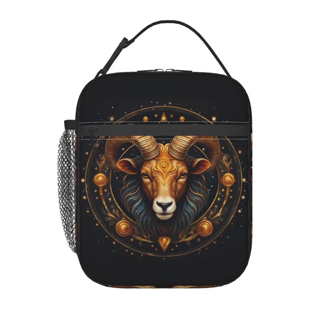 Aries Zodiac Celestial Goat And Ram Horns Print Insulated Lunch Bag for Women Kids Portable Food Boxes Thermal Lunch Box Tote