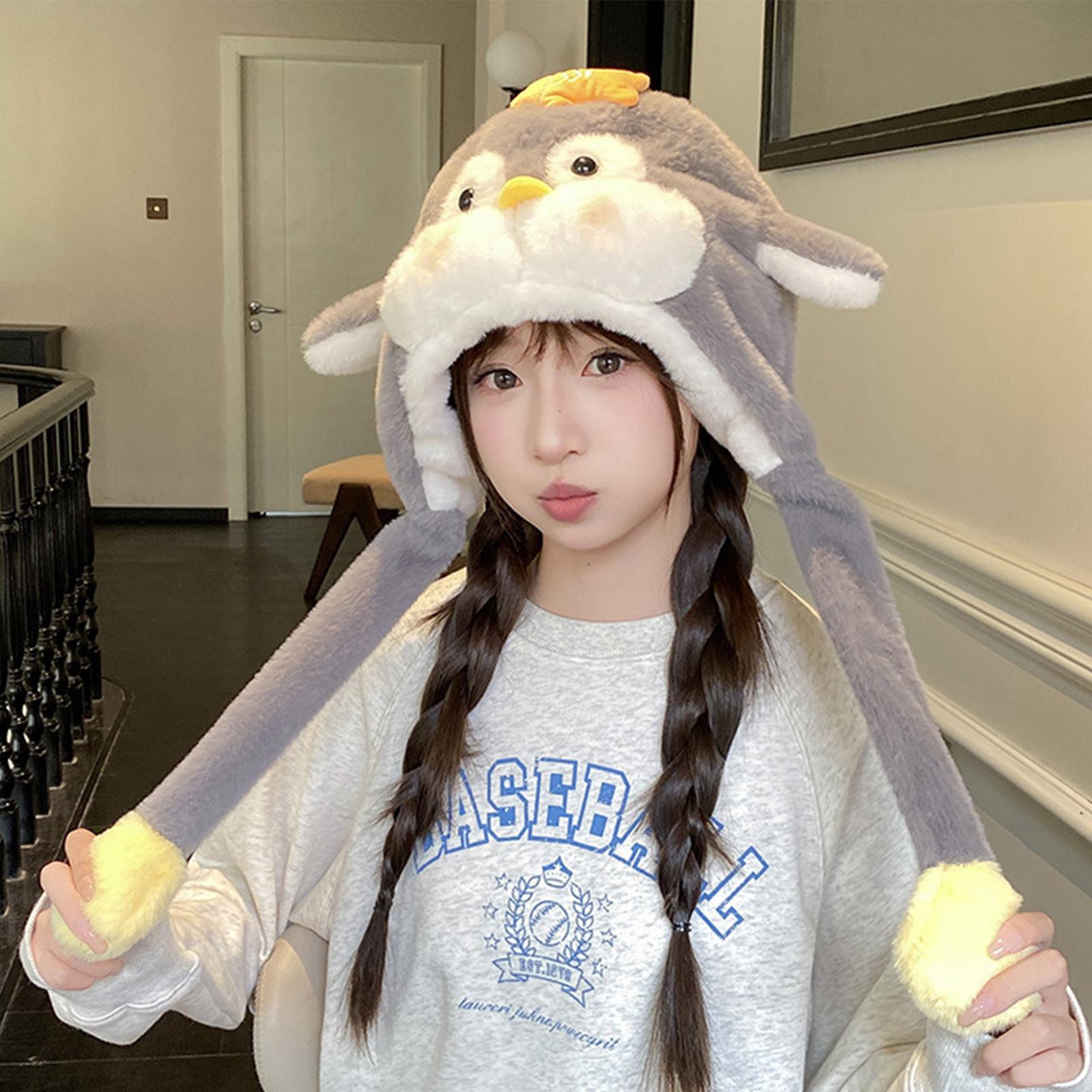 

Женская мультяшная милая шапка, шарф, цельный с толстой велюровой подкладкой, теплая шапка, шапка-щипок One Size