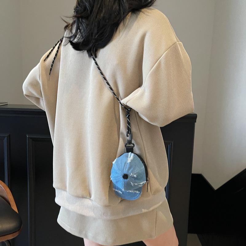 Korean Style Trendy Denim Mini Crossbody Bag with Lanyard and Coin Purse