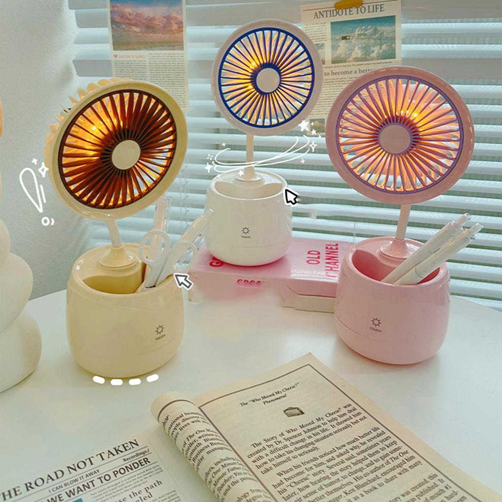 Standing Desktop Mini Fan Rechargeable USB With Touch Button Control 3 Speed Wind Control Cool Lighting Fans For Home