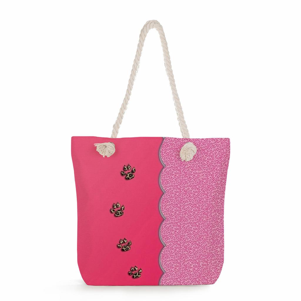 Multifunctional Dog Paws Printed Thick Rope Shoulder Beach Bag Casual Large Capacity Handbag 7601