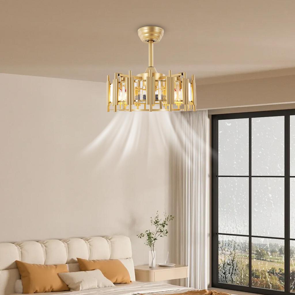 Bymaocar 20" Ceiling Fan Light LED Chandelier 60w Semi Flush Mount Indoor/outdoor Pendant Lamp Remote Control Fixture Low Noise