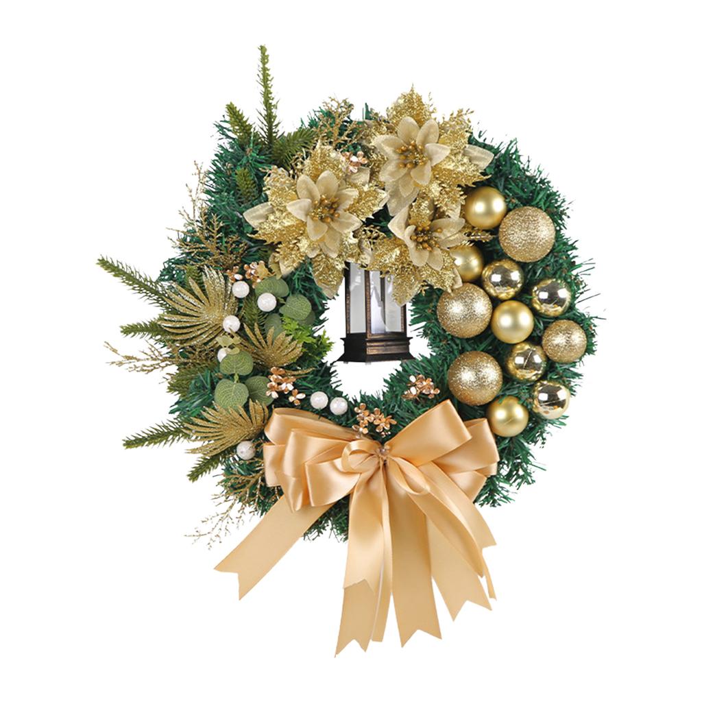 Christmas Wreath With Lights Red Bow Holiday Door Decorations For Window Porch Indoor Outdoor Party Scene Decoration