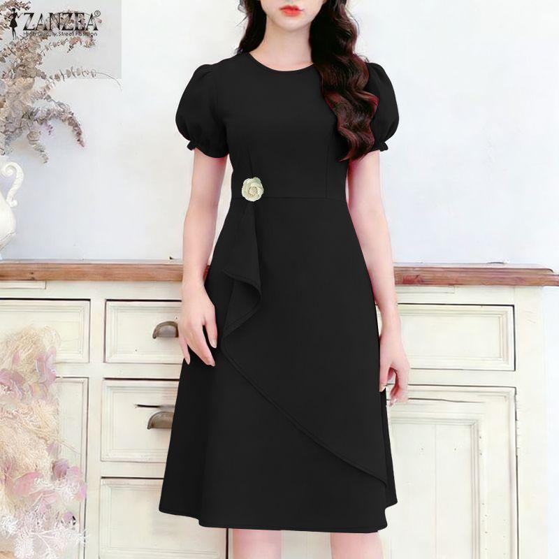 ZANZEA Women Casual Round Neck Summer Short Sleeve Dress