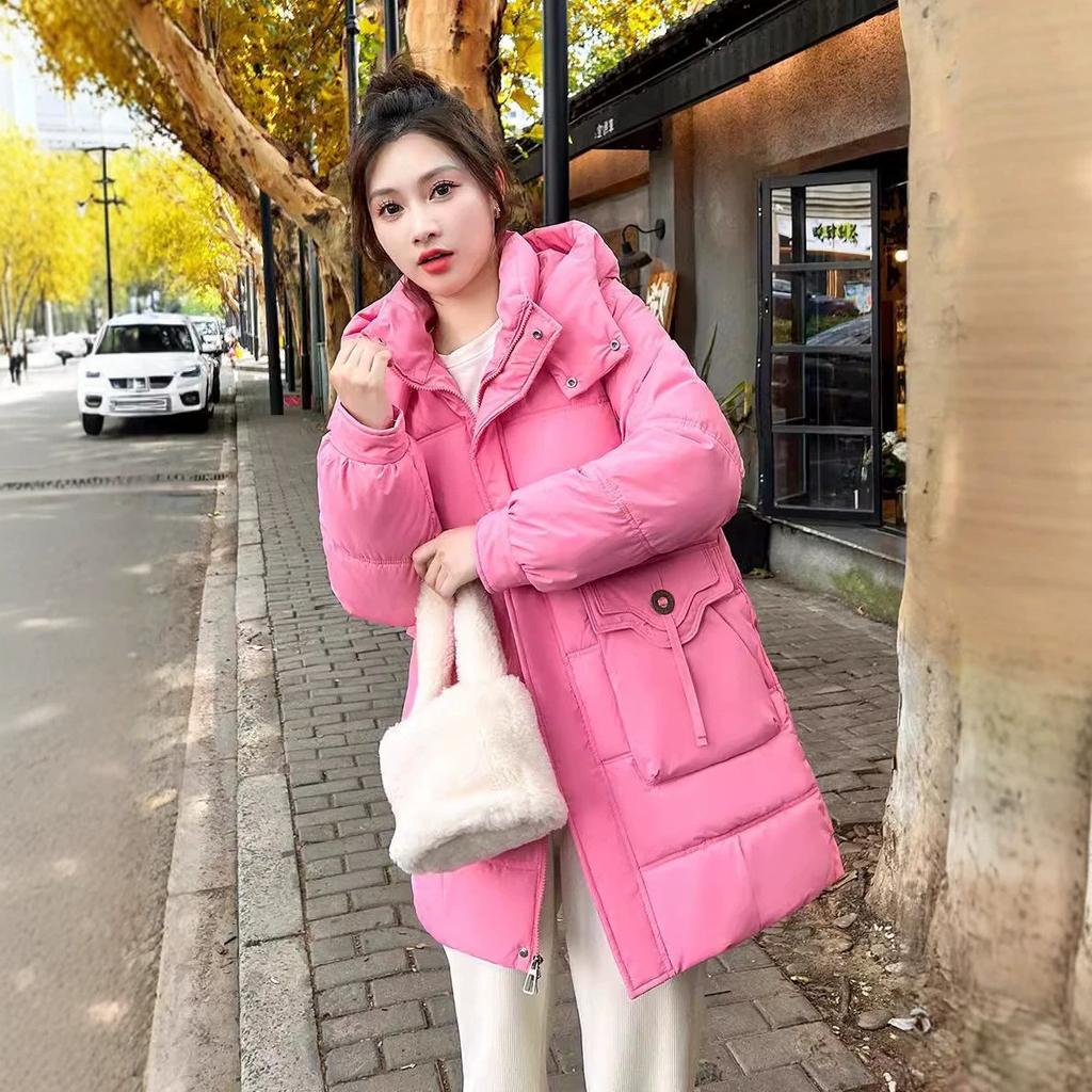 Winter new medium and long down cotton-padded clothes women's loose hooded cotton-padded clothes thickened cotton-padded jackets warm jackets