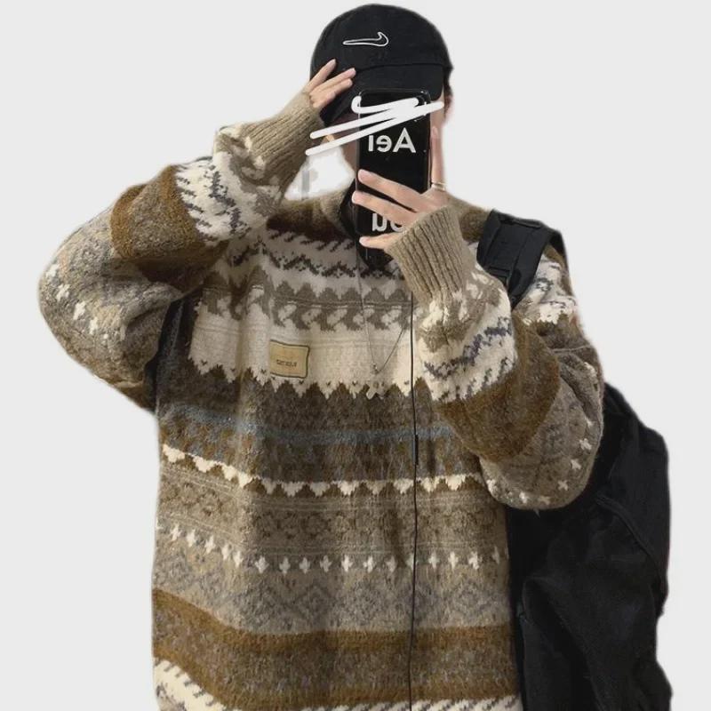 Men's Retro Thickened Round Neck Casual Sweater – Autumn/Winter Teen Style