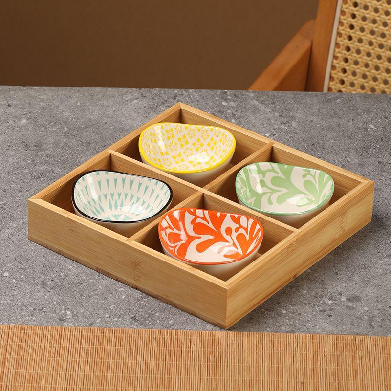 Bamboo Nine-Compartment Snack Tray for Dried Fruits and Hot Pot Side Dishes