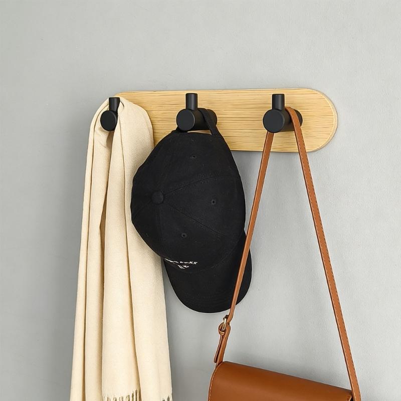 Bamboos And Stainless Steel Hook For Hanging Towels Clothes Decorative Coat Rack Wall Mounted Key Organizer