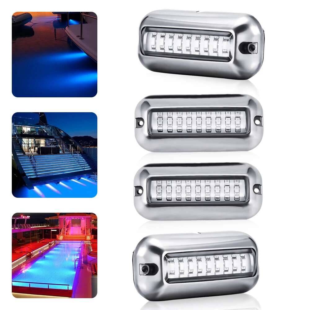 27LED 12V Transom Underwater Pontoon Ship Boat Accessories Stainless Steel Waterproof Marine Light IP68