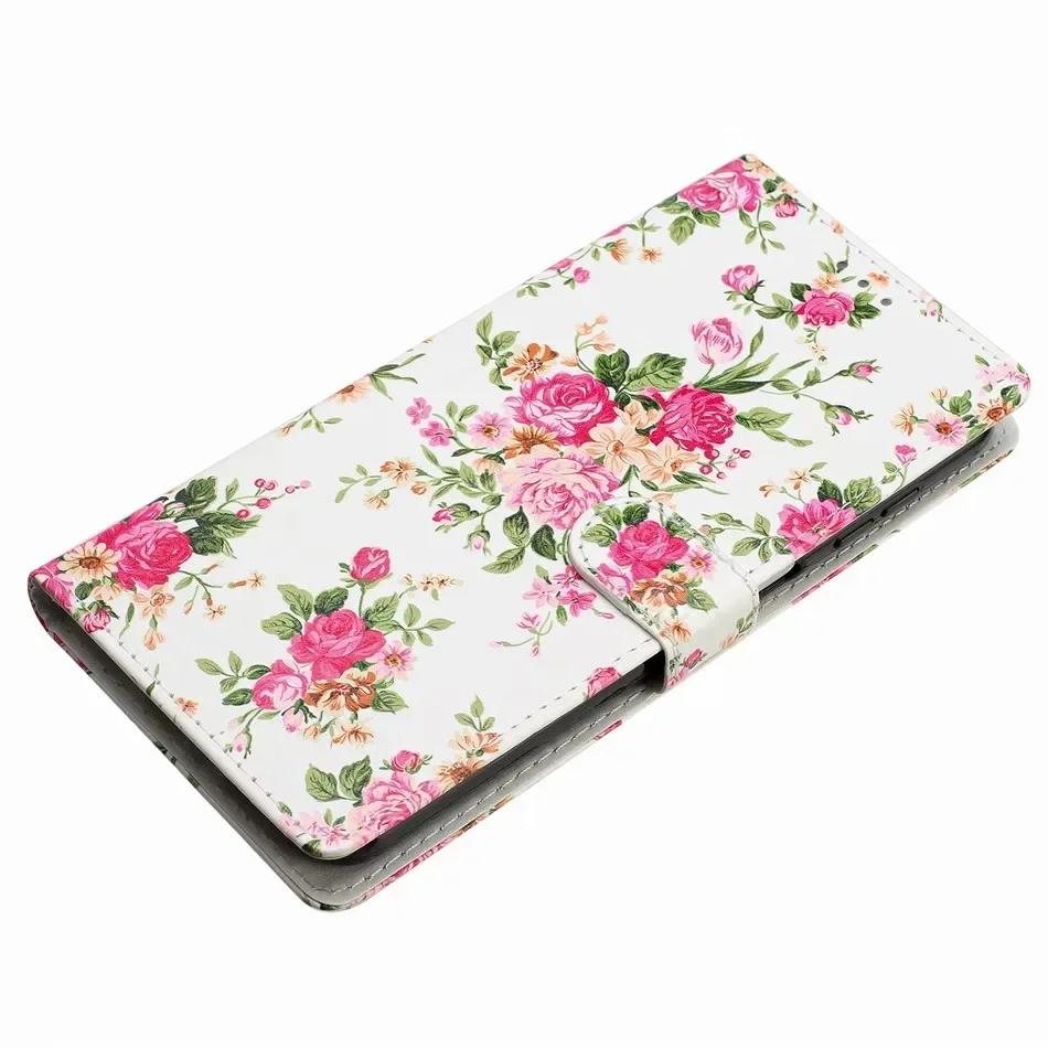 Cute Rose Flower Painted Case for Samsung Galaxy A22 A21S A15 A16 A17 A20 A20E A23 A24 A25 A26 A30 A30S A32 5G Cash Wallet Coque