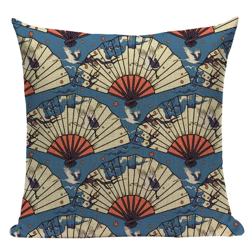 Vintage Surf  Decorative Cushion Covers Japanese Style Pillow Cushion Decor Pillows For Home Custom Crane Fish Sofa Pillowcase