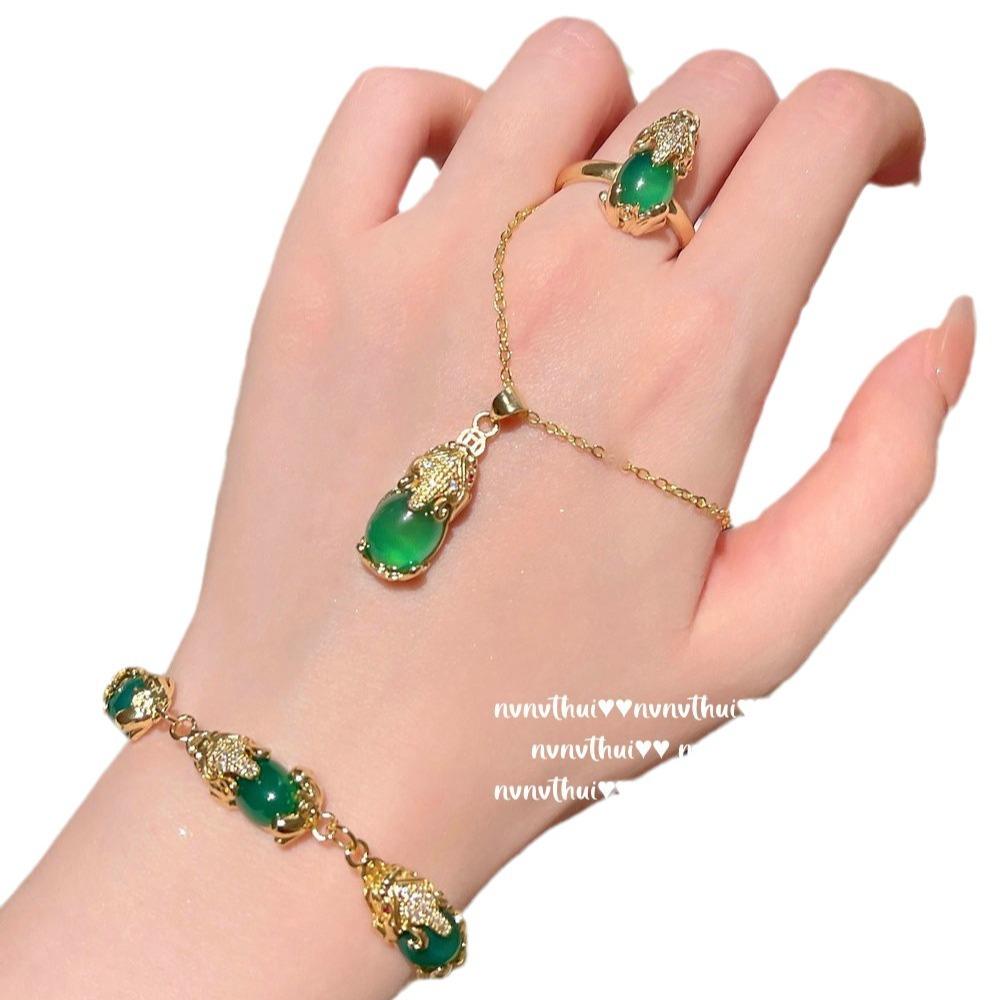 Jewelry Brazilian Chalcedony Pixiu Necklace, New Chinese Style, Chalcedony Pixiu Bracelet, Ring Set