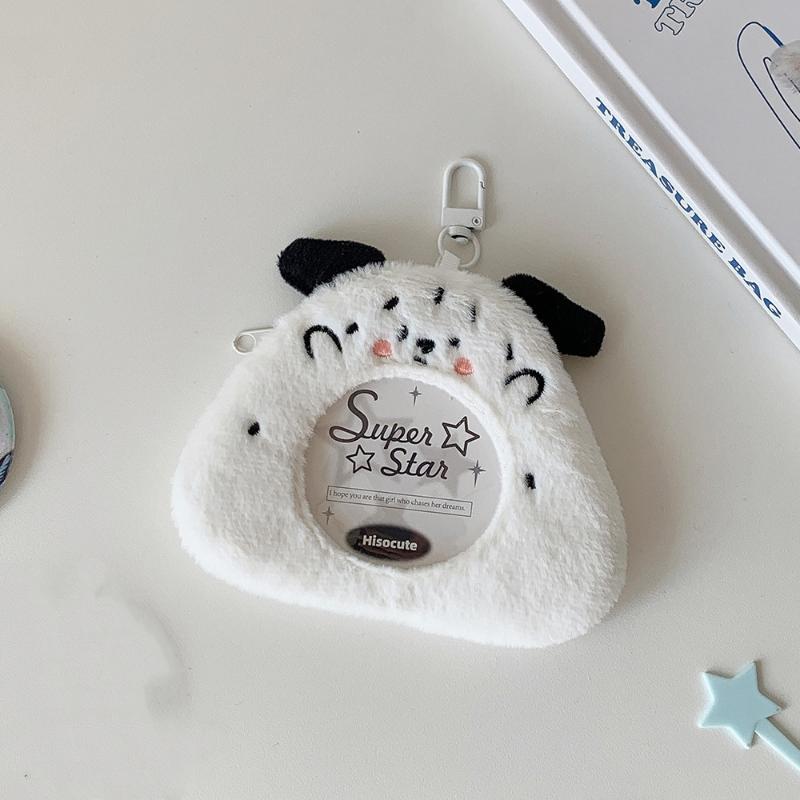 Cute Cartoon Rice Ball Plush Badge Card Holder Round Badge Protective Cover Display Pendant Mini Pain Bag Ornament Card Holder