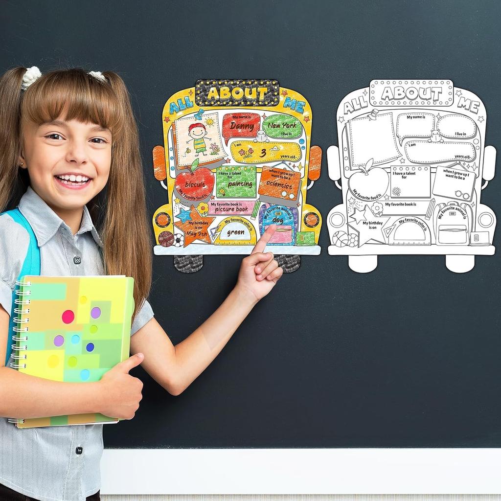 40 Pcs School Bus All About Me Posters Elementary, Back To School 13 X 11.5 Inch Star Student Poster To Fill In Kindergarten Educational Posters for