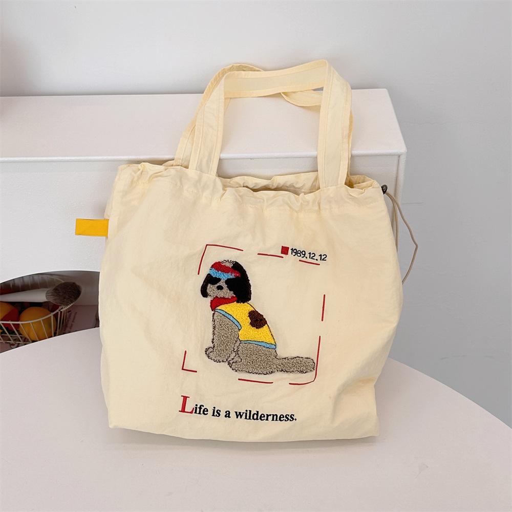 Cute Towel Embroidery Female Canvas Shoulder Bag College Girls Books Handbag Eco Cotton Cloth Purse Women Large Shopping Tote