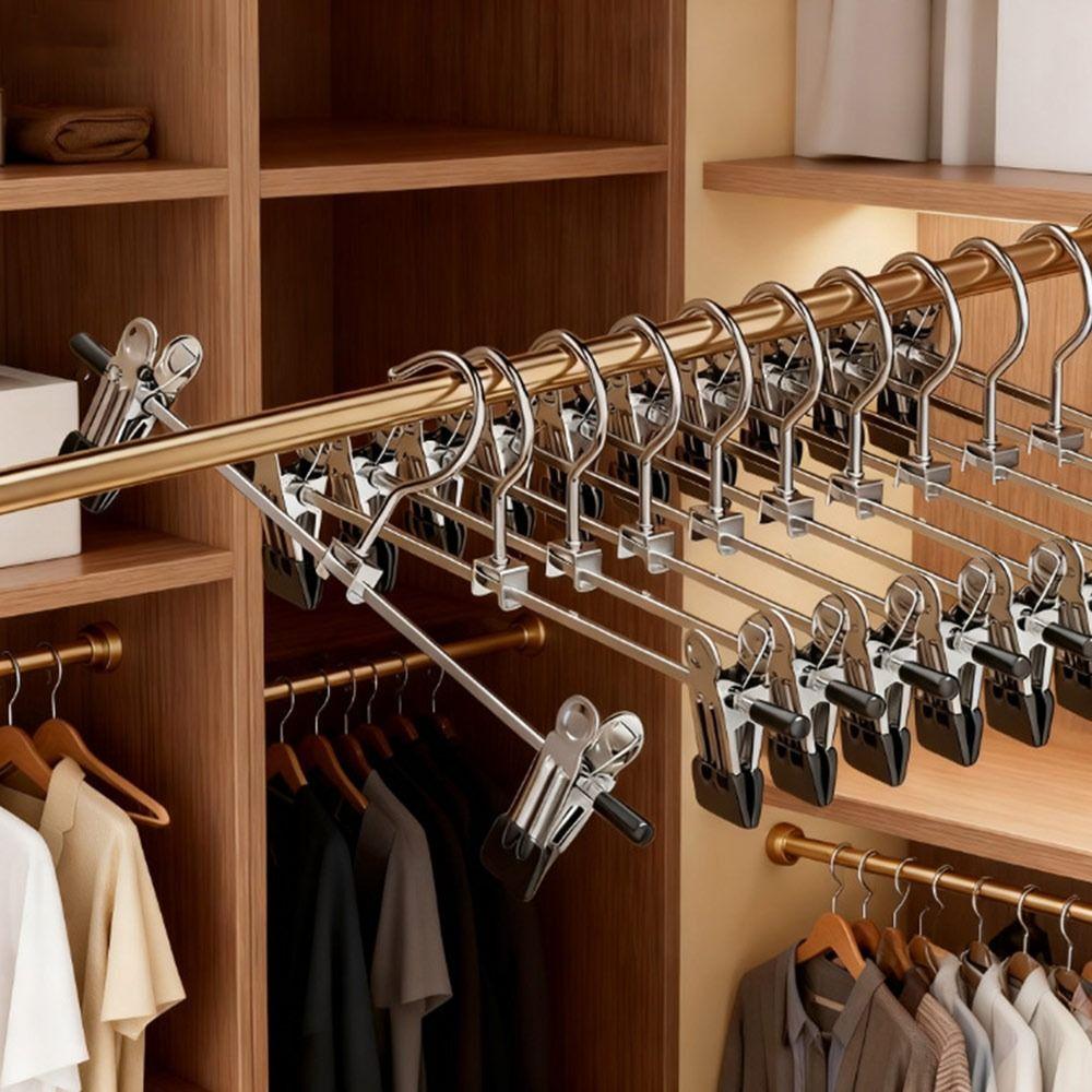 5pcs Retractable Metal Trouser Rack Windproof Pants Drying Hangers Gifts Clothes Hanger for Home