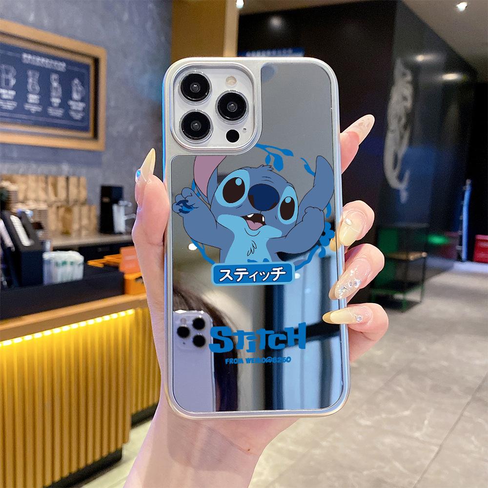 ins style Stitch mirror phone case apple 16pro fun cute makeup mirror iPhone17pm girl