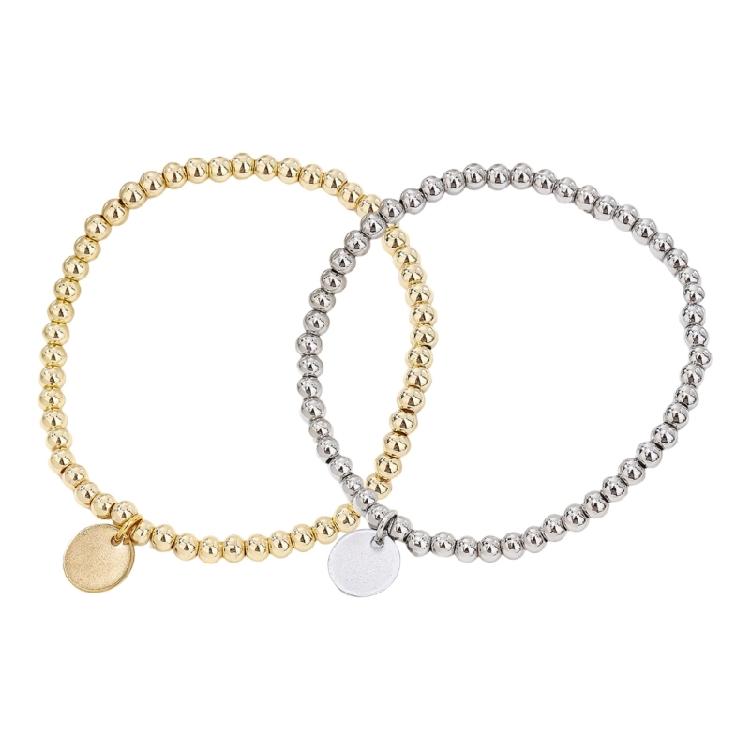 Gold/Silver/Silver Tone Stainless Steel Stretch Beaded Wristband 53 Piece Sphere Design Fashion Jewelry For Adults