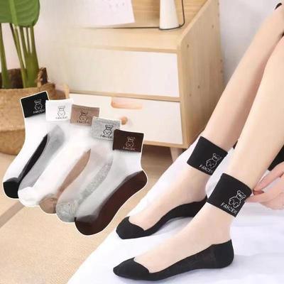 5/10 Pairs Summer Mesh Silk Socks Women Thin Casual Transparent Cute  Bear Series Kawaii Mori Girl Ultrathin Glass Silk Sheer Socks