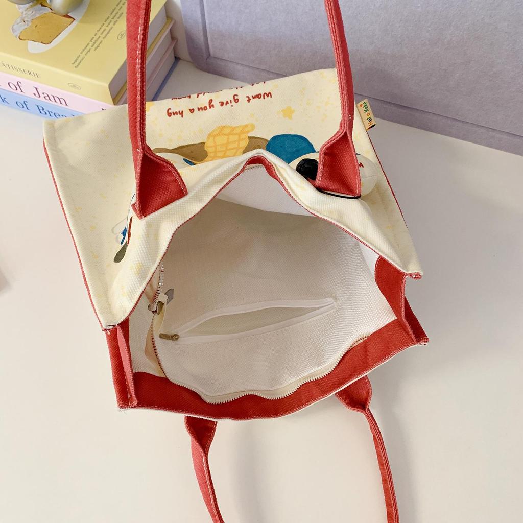 Niche Design Cute Cartoon Canvas Tote Bag, Large Capacity Shoulder Bag for Women, Autumn/Winter Korean Lazy Style