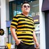 Chao Brand Übergroßes Herren-T-Shirt mit Rundhalsausschnitt und kurzen Ärmeln für den Sommer, dicker Mann, große Größe, lockeres, gestreiftes Body-Shirt, Oberteil 195