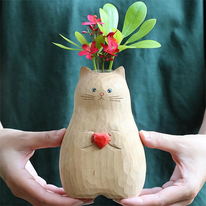 Мультяшный кот, настольные украшения, в форме сердца, ручная работа, цветочная композиция из смолы, стеклянное украшение для дома