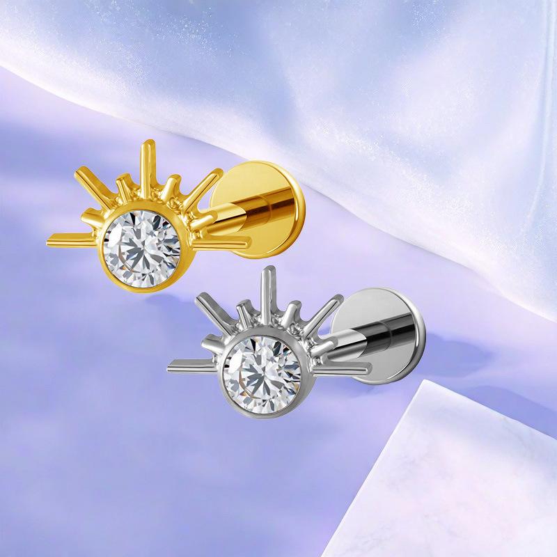 Titanium F136 Diamond Inlaid Ear and Lip Studs - Versatile, Elegant, European & American Style